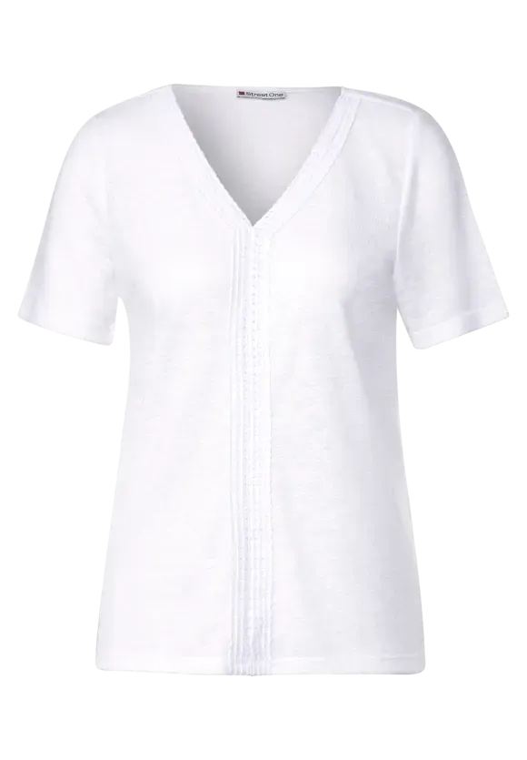 320004- White Linen Look Tshirt- Street One