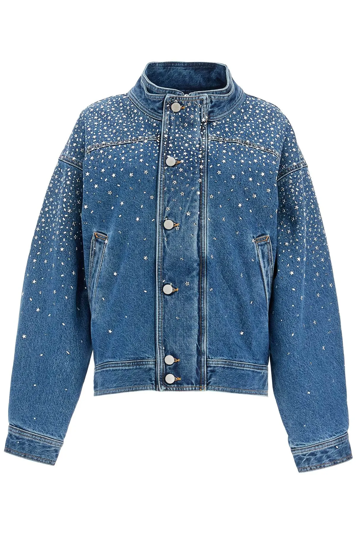 Alessandra Rich denim bomber jacket with rhin - Buy now!