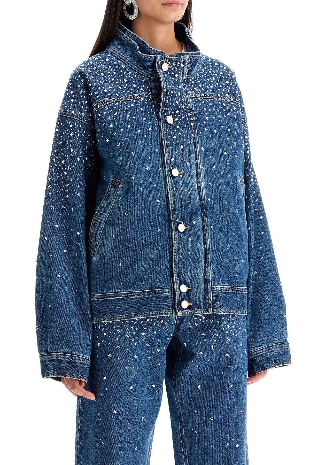 Alessandra Rich denim bomber jacket with rhin - Buy now!