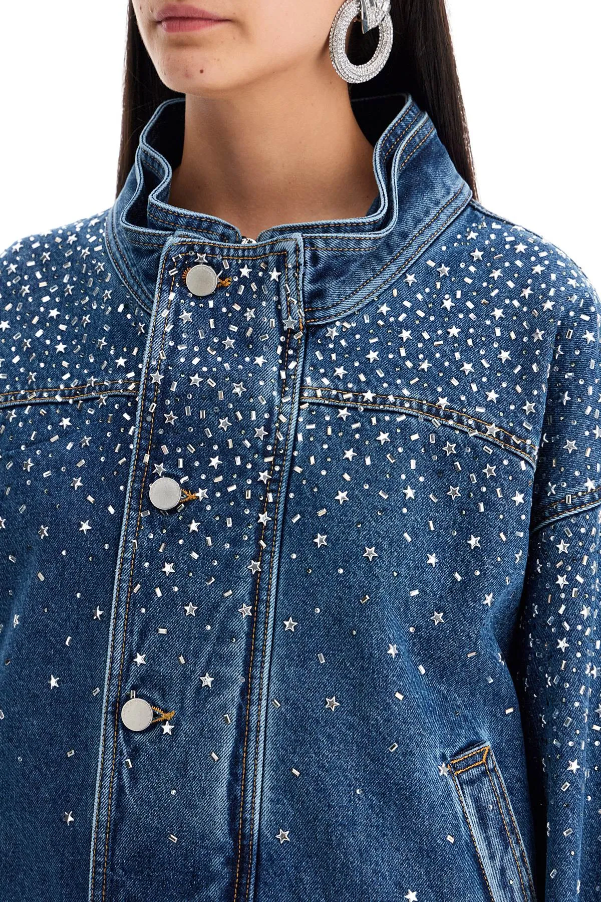 Alessandra Rich denim bomber jacket with rhin - Buy now!