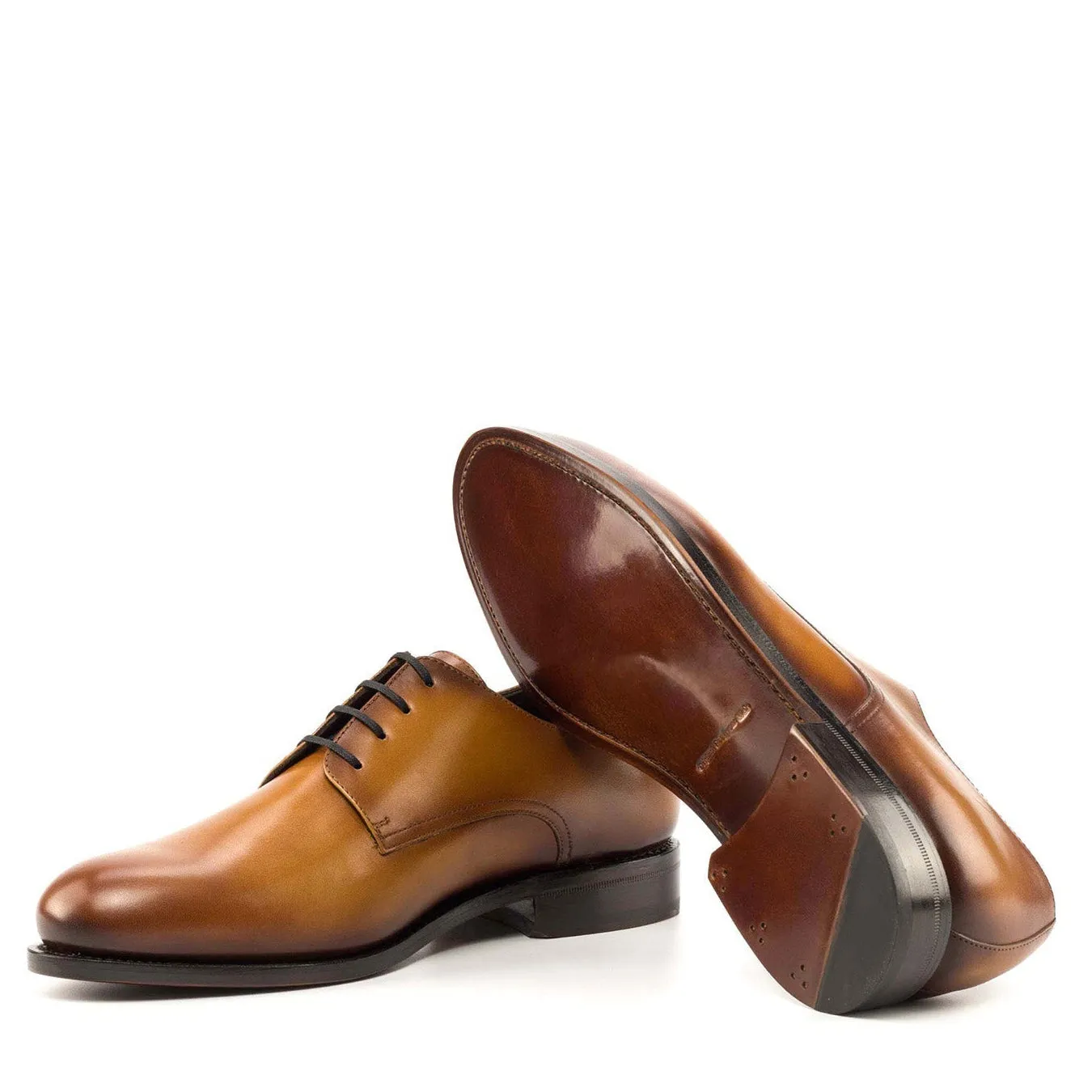 Ambrogio Bespoke Men's Shoes Cognac Calf-Skin Leather Derby Oxfords (AMB2268)