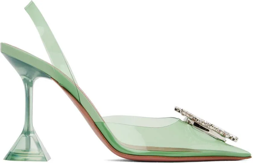 Amina Muaddi Green Begum Glass Sling Heels