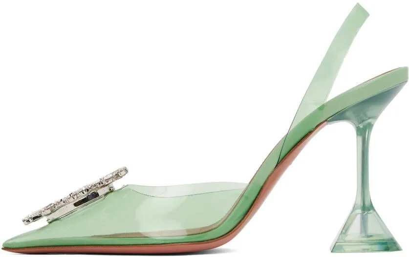 Amina Muaddi Green Begum Glass Sling Heels