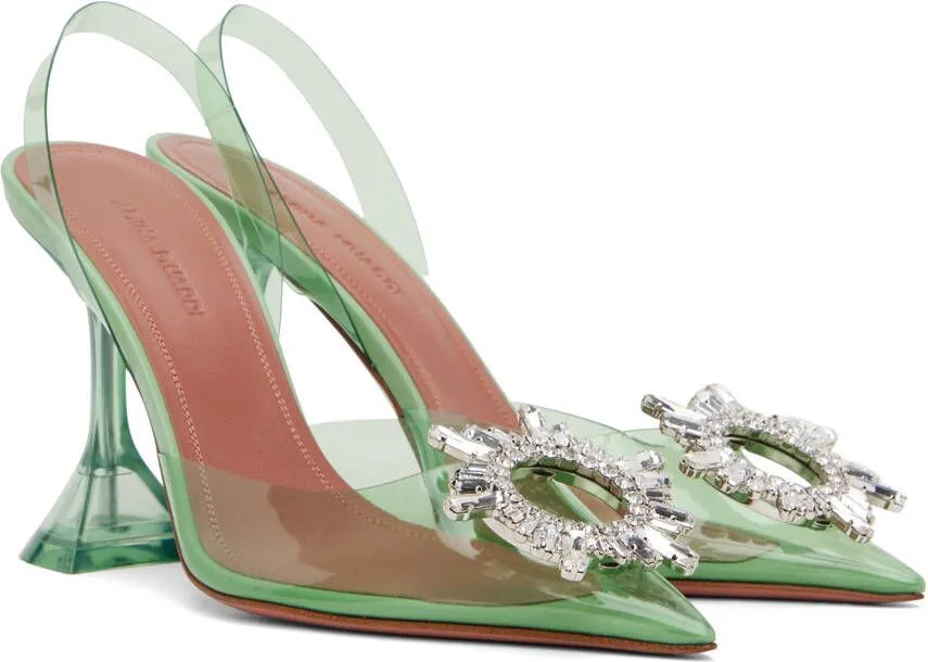 Amina Muaddi Green Begum Glass Sling Heels