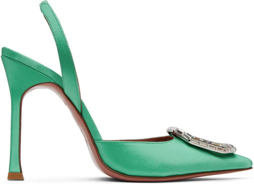 Amina Muaddi Green Camelia Sling 105 Heels