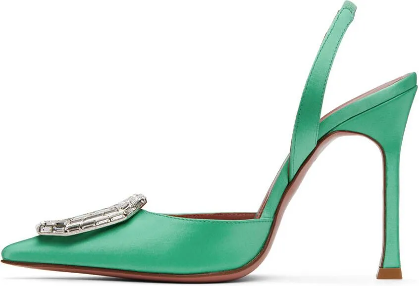 Amina Muaddi Green Camelia Sling 105 Heels