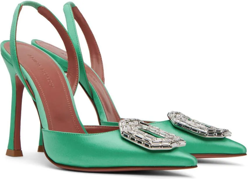 Amina Muaddi Green Camelia Sling 105 Heels