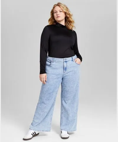 And Now This Trendy Plus Size Wide-Leg High-Rise Embellished Jeans