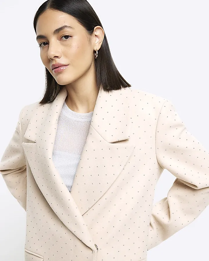 Beige embellished longline coat