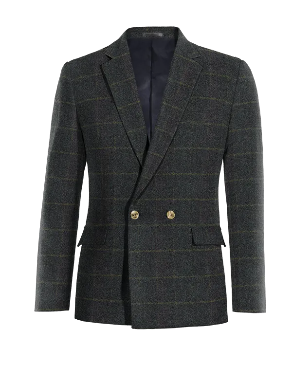  Blazer cruzada azul de tweed a cuadros