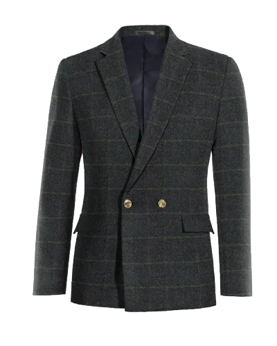  Blazer cruzada azul de tweed a cuadros