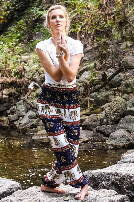 Blue ELEPHANT Pants Women Boho Pants Hippie Pants Yoga