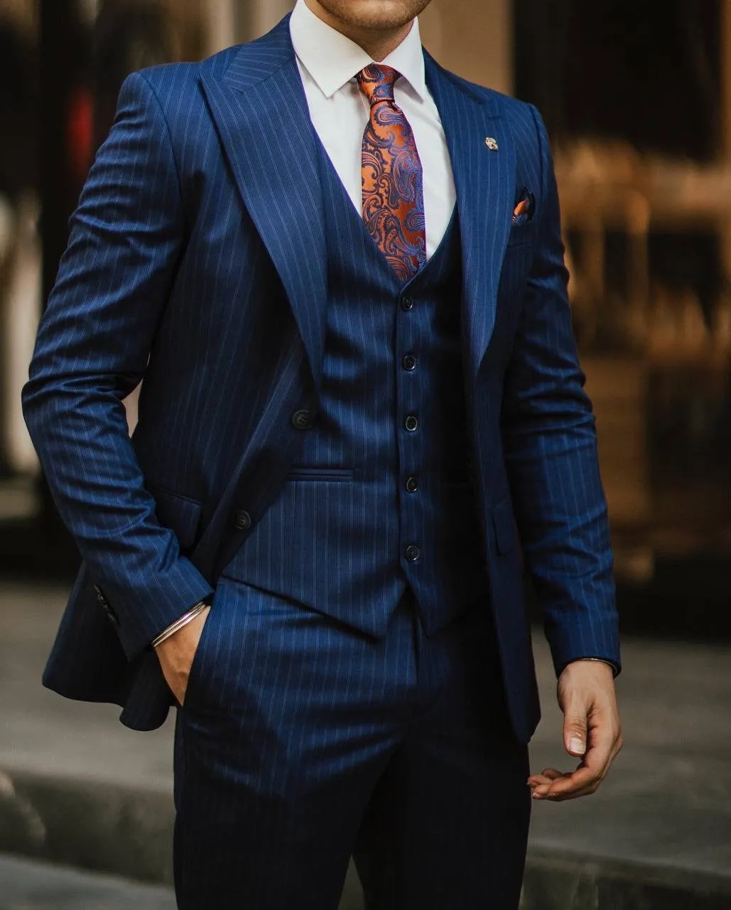 Bojoni Cagliari Navy Striped Slim-Fit Suit 3-Piece