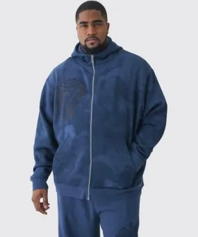 boohoo Mens Plus Oversized Zip Thru Renaissance Print Hoodie