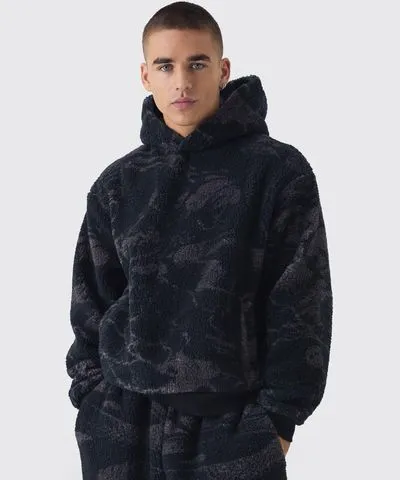 boohooMAN Mens Oversized Boxy Borg Gothic Print Hoodie