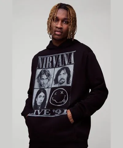 boohooMAN Mens Tall Oversized Nirvana License Print Hoodie