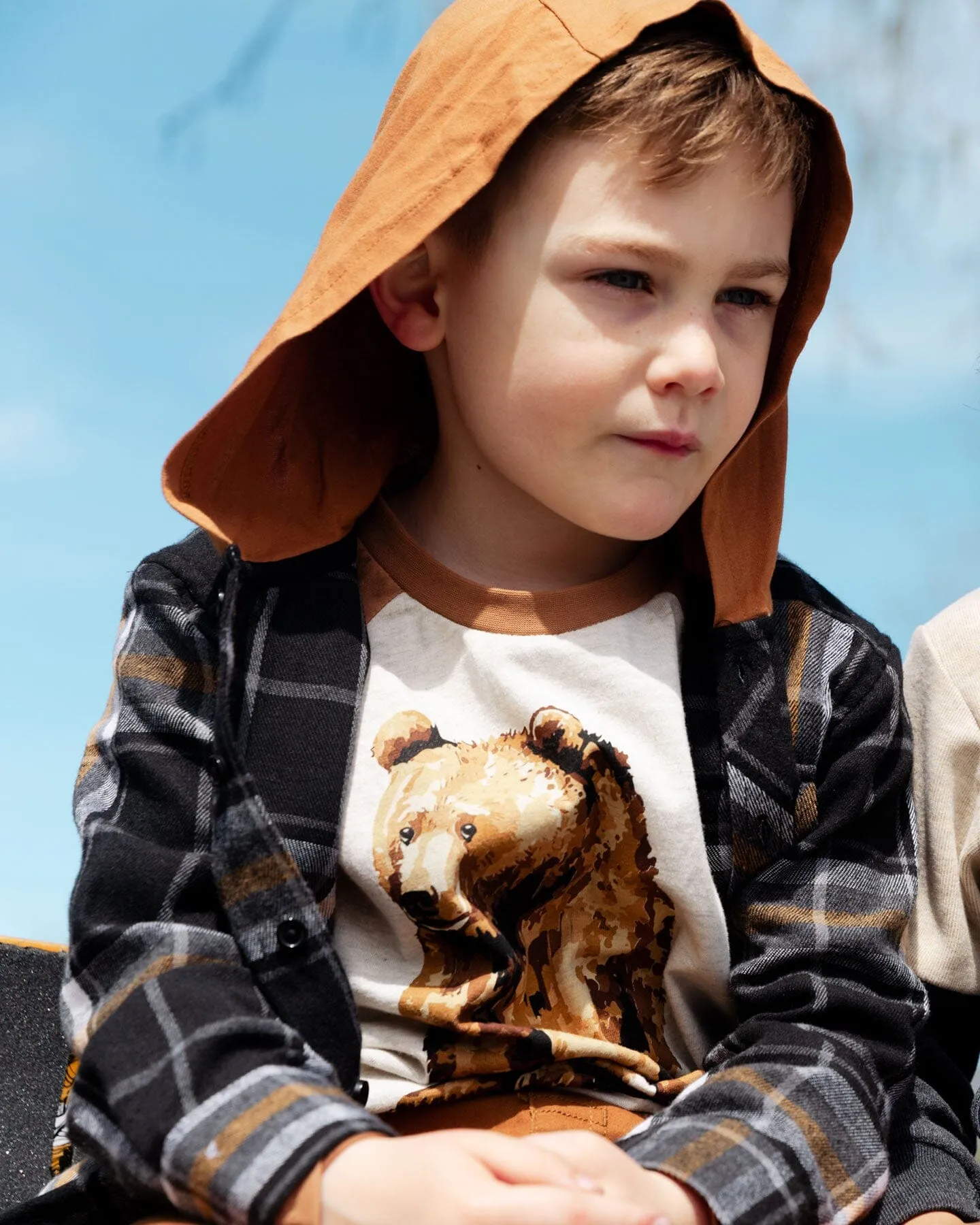 Button Down Flannel Shirt With Hood Plaid Black And Caramel