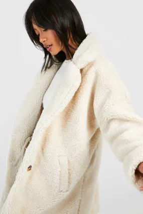 Button Through Teddy Faux Fur Coat