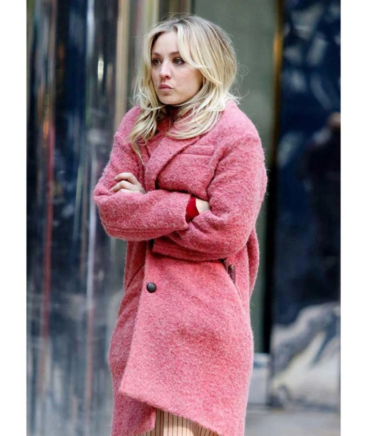 Cassie The Flight Attendant Coat | Kaley Cuoco Pink Trench Coat