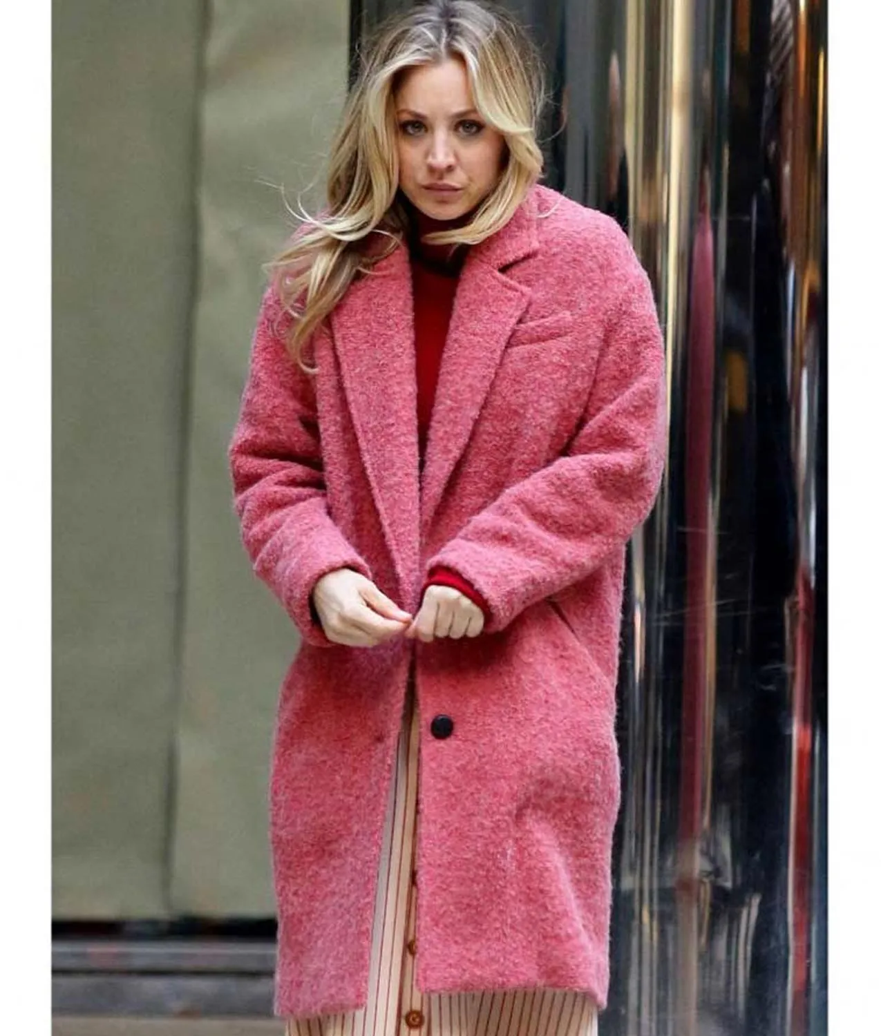 Cassie The Flight Attendant Coat | Kaley Cuoco Pink Trench Coat