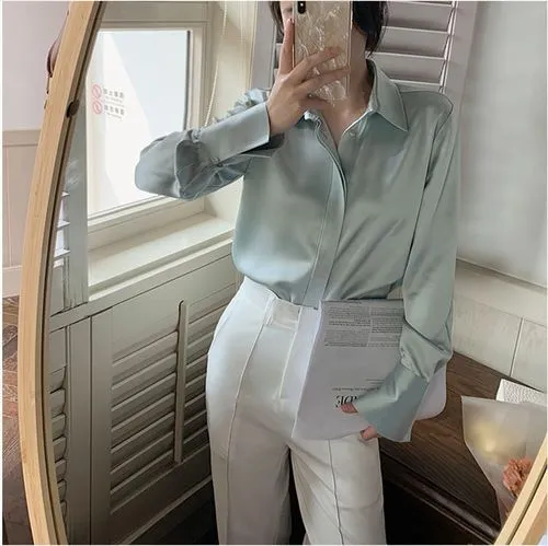 Casual Solid Color Blouses Acetate Fiber Blouse Tops