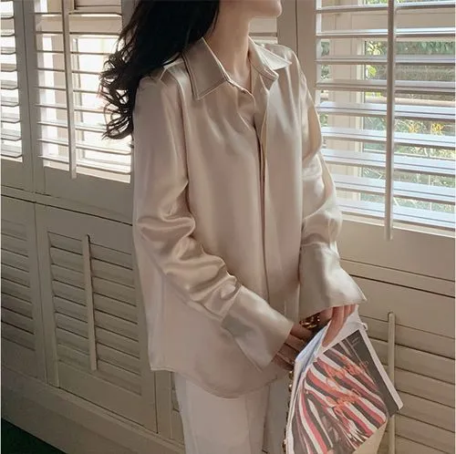 Casual Solid Color Blouses Acetate Fiber Blouse Tops