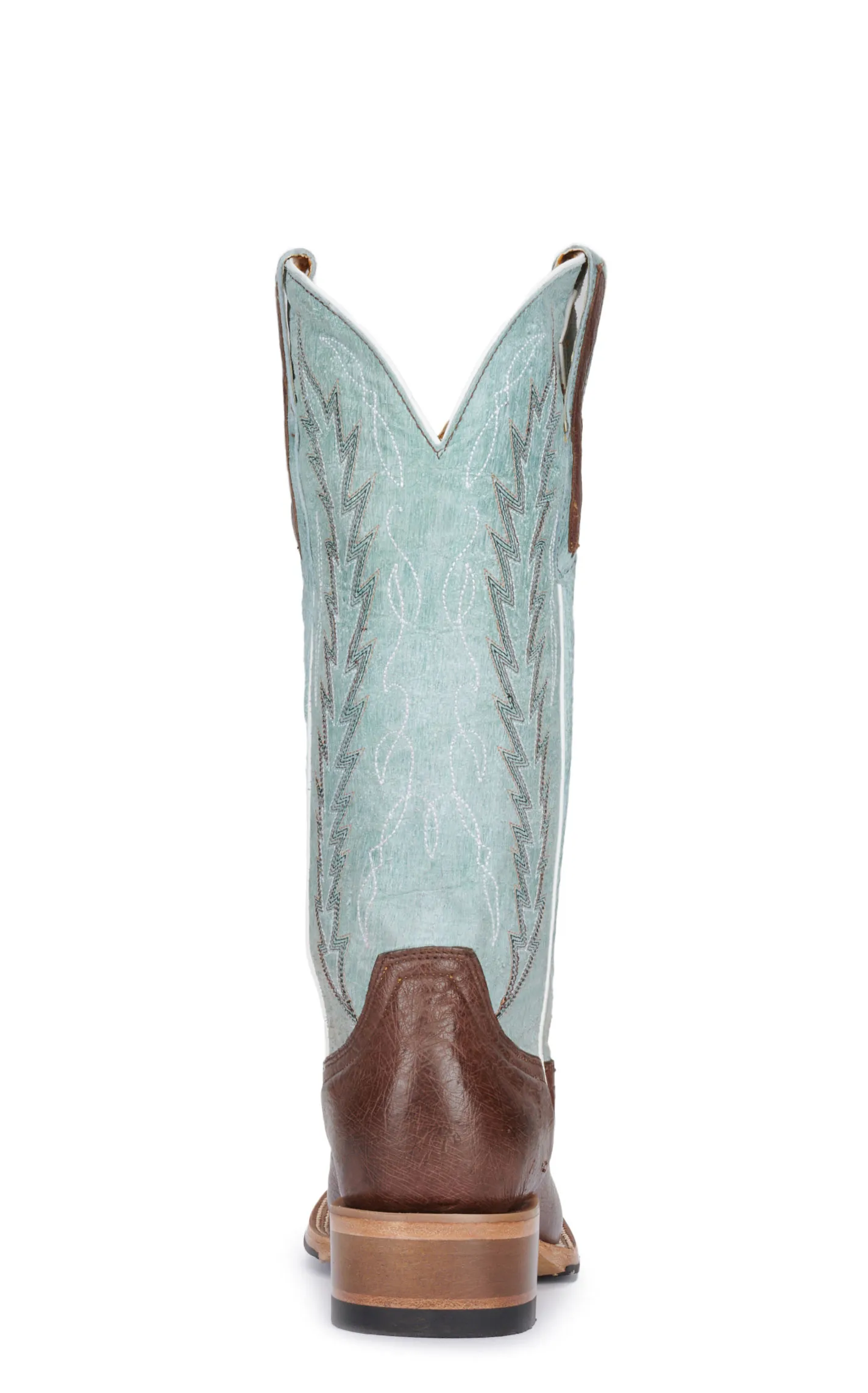 Cavender's Women's Sky Blue and Moka Brown Smooth Quill Ostrich Square Toe Exotic Cowboy Boots