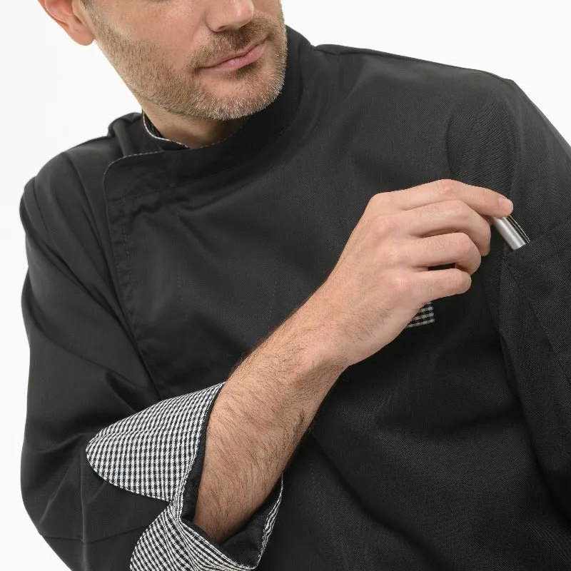 Checkered Chef Jacket - Manelli - Black and White - Long Sleeve - High-Quality - Restaurant Uniform