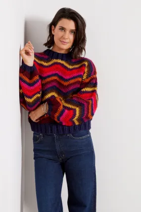 Colorful Waves Crochet Pullover