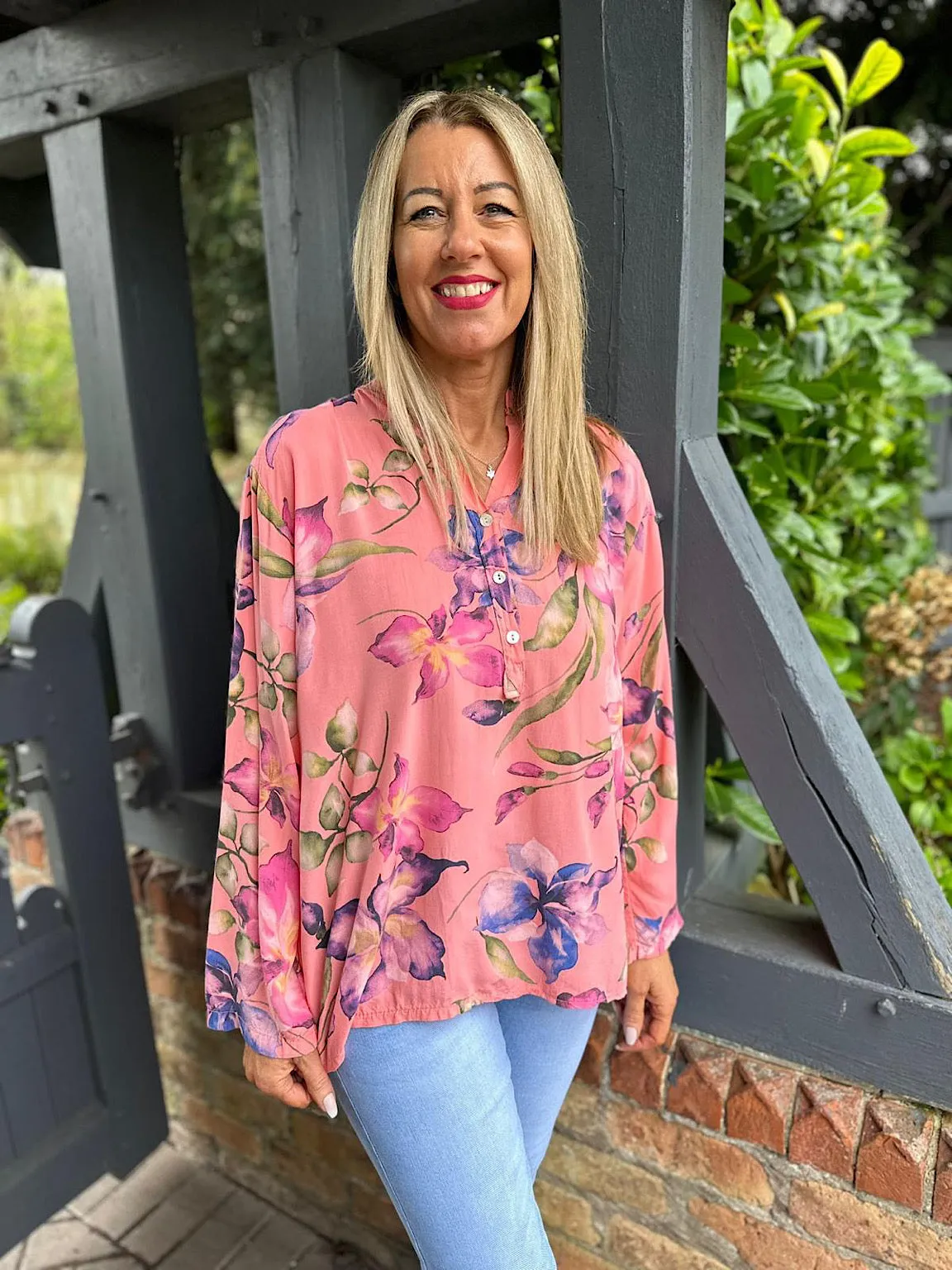 Coral Flower Pattern Blouse April