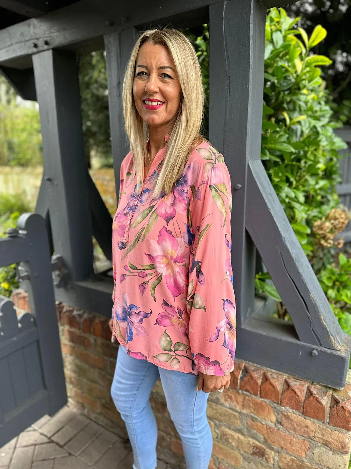 Coral Flower Pattern Blouse April