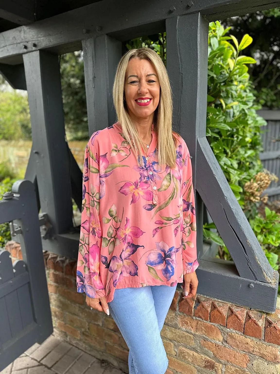 Coral Flower Pattern Blouse April