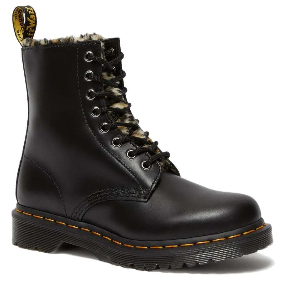 Dr. Martens 1460 Serena Leopard Faux-Fur Lined Boots (Dark Grey+Tan/Black)