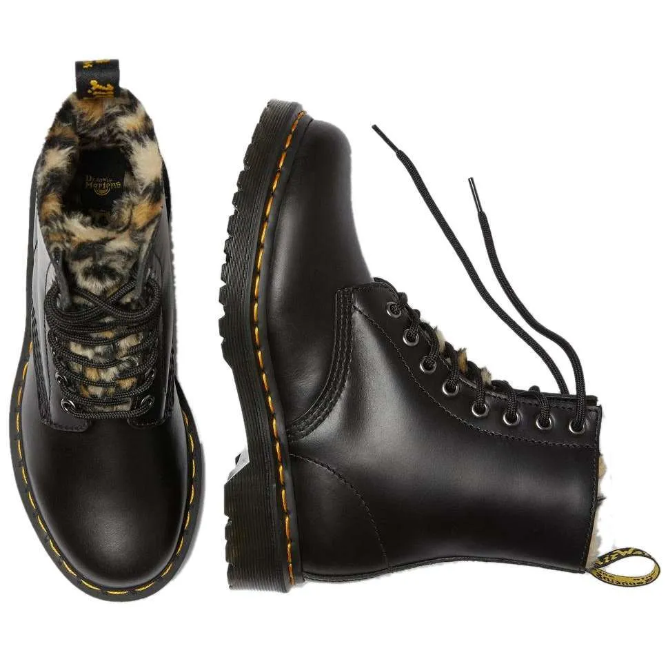 Dr. Martens 1460 Serena Leopard Faux-Fur Lined Boots (Dark Grey+Tan/Black)