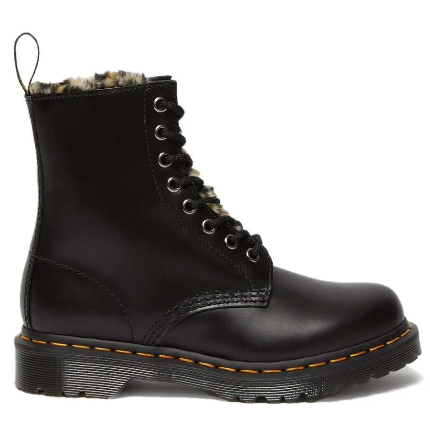 Dr. Martens 1460 Serena Leopard Faux-Fur Lined Boots (Dark Grey+Tan/Black)