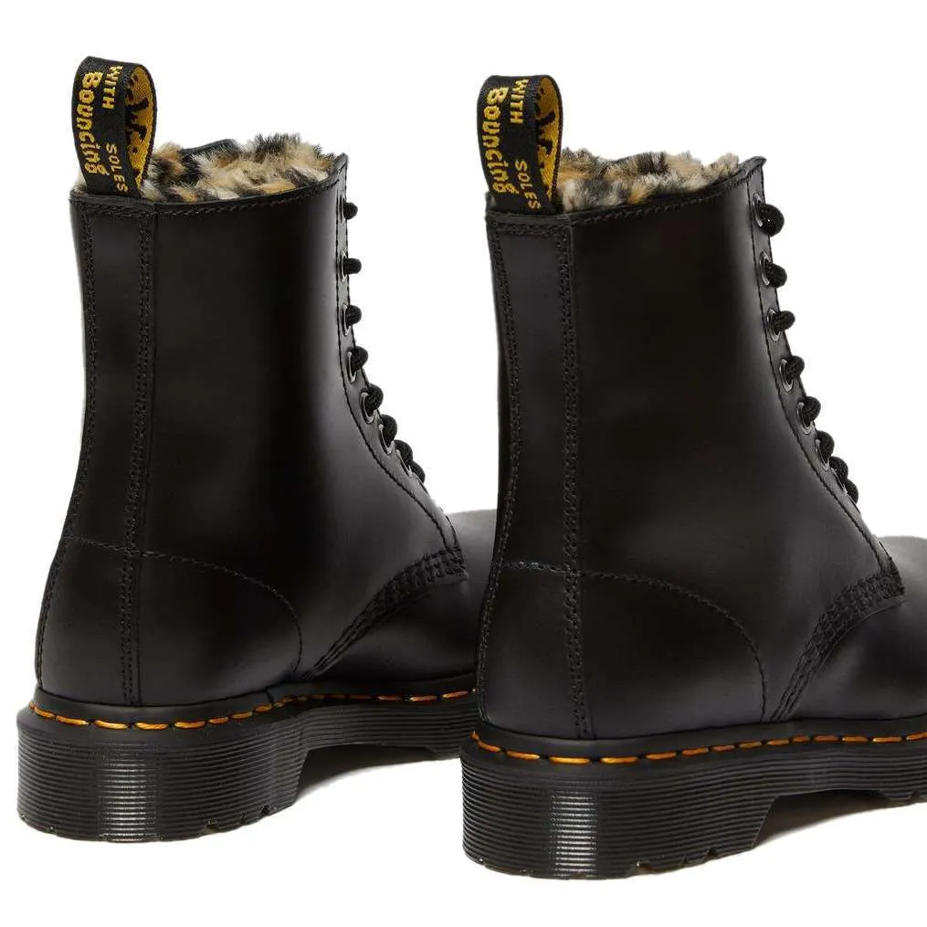 Dr. Martens 1460 Serena Leopard Faux-Fur Lined Boots (Dark Grey+Tan/Black)