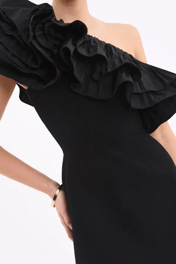 Eva One Shoulder Mini Dress Black