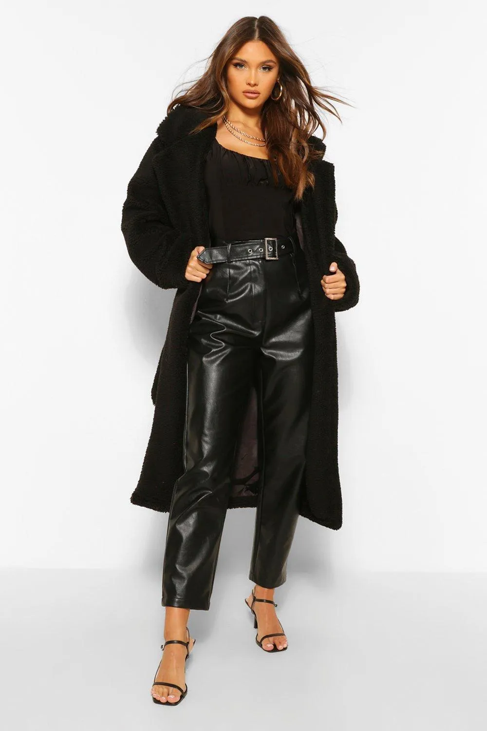 Faux Teddy Fur Belted Coat