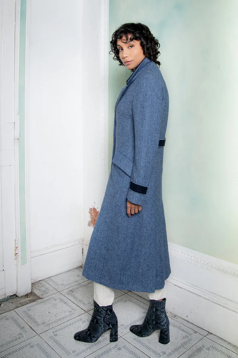 Fran Tweed Coat - Light Blue Herringbone