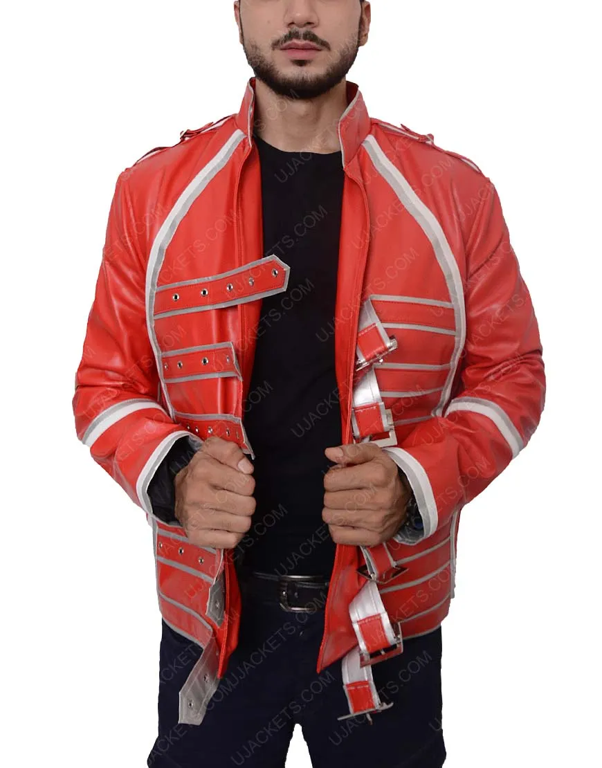 Freddie Mercury Queen Rock Band Red Leather Jacket