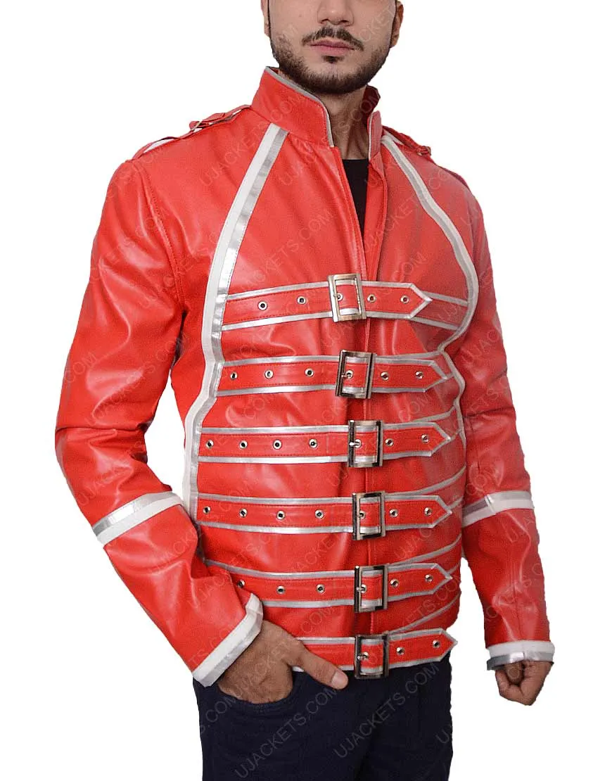 Freddie Mercury Queen Rock Band Red Leather Jacket