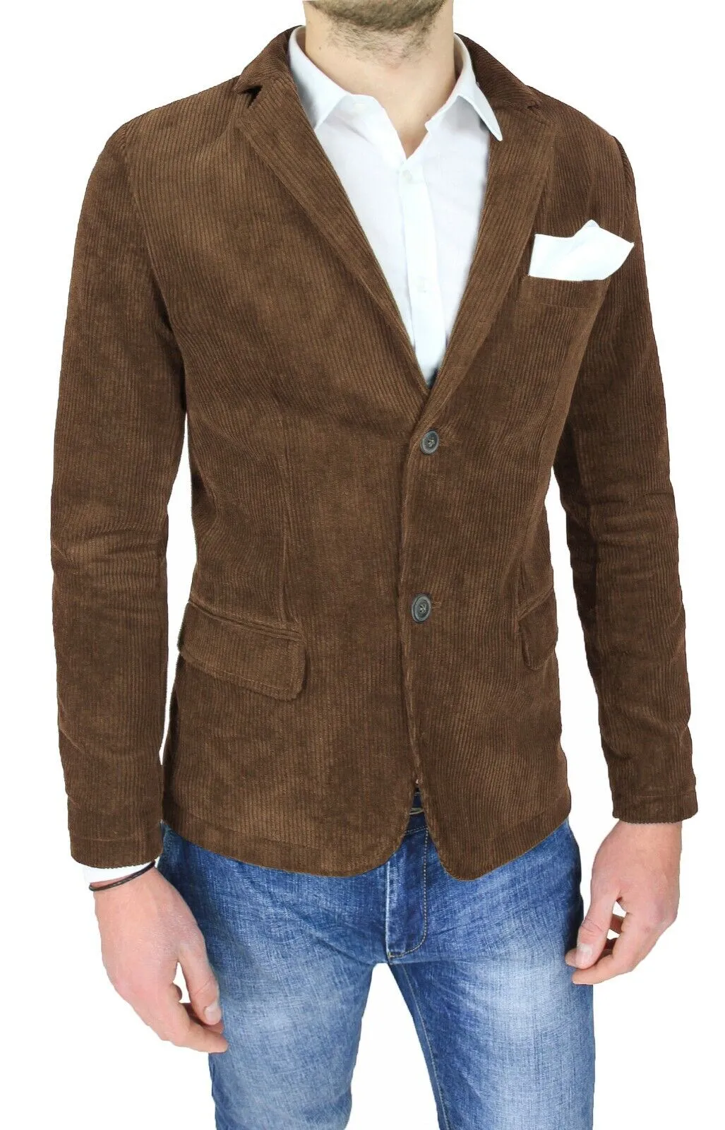 Giacca uomo in velluto a coste invernale marrone moro blazer casual elegante