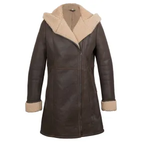 Halyna Ladies Luxury Brown Sheepskin Coat