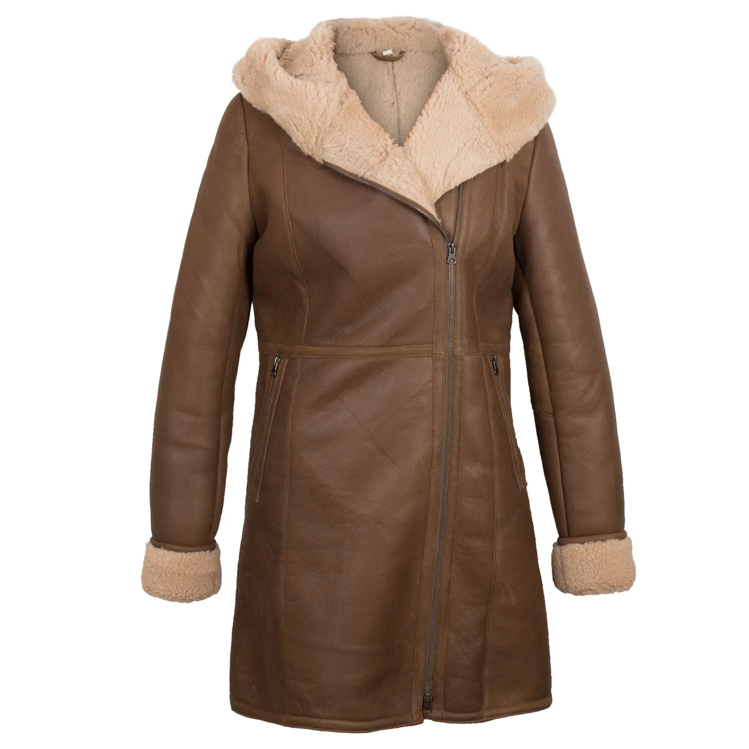 Halyna Ladies Luxury Cognac Sheepskin Coat