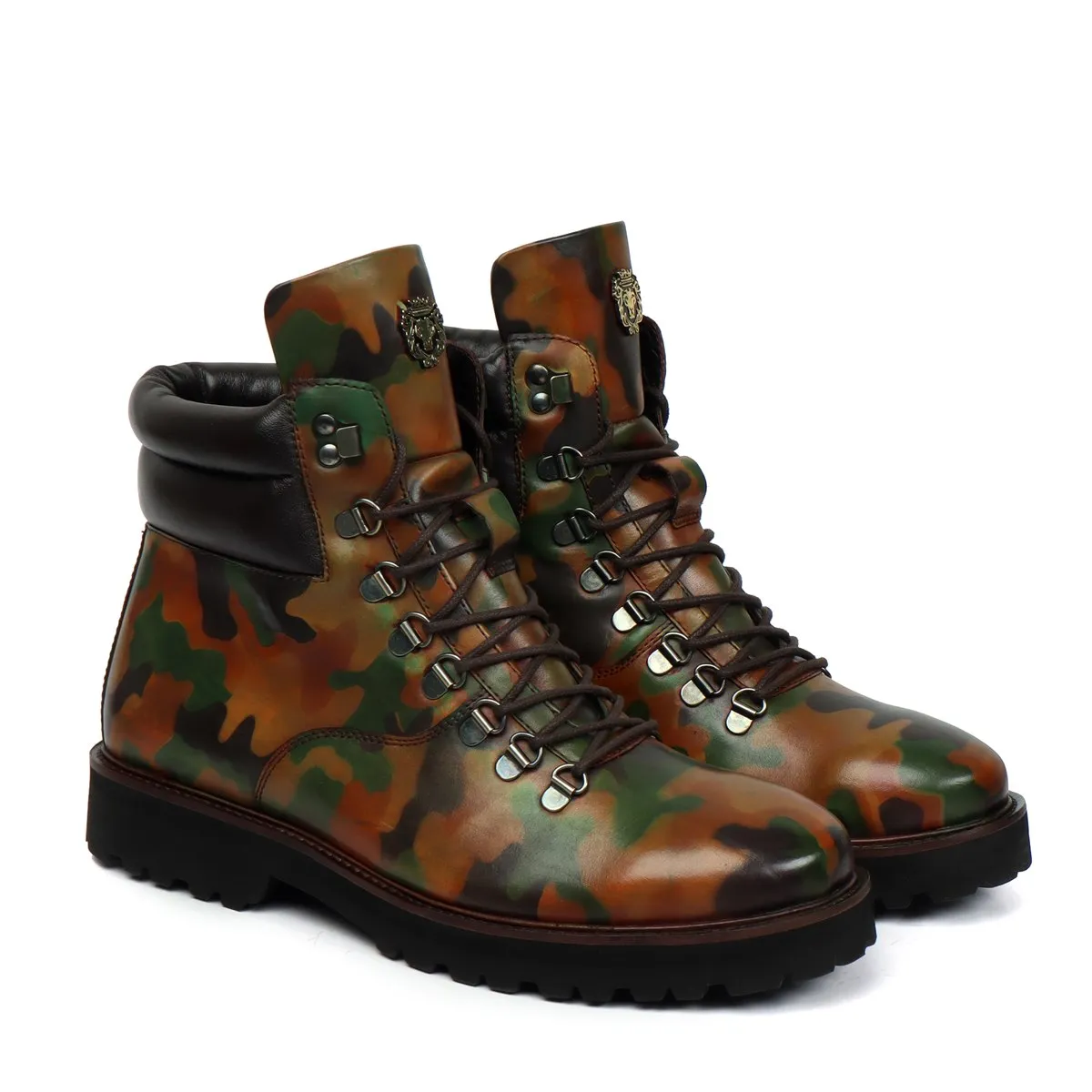 Hand Colored Camo Tan Leather Boot in Light Weight by BRUNE & BARESKIN (512 gm)