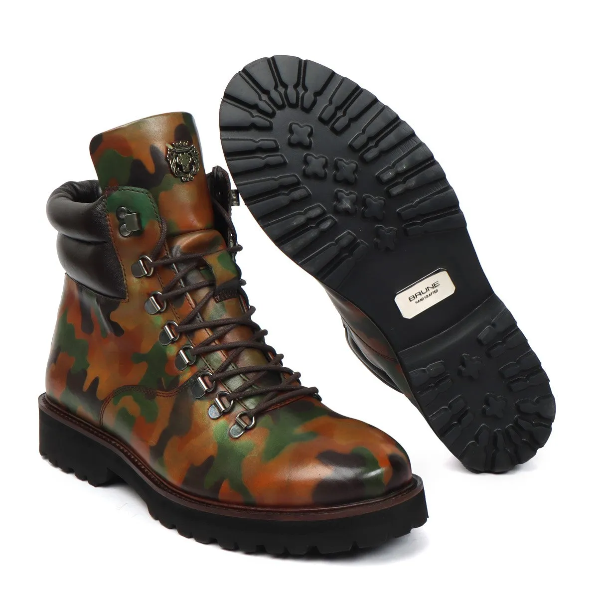 Hand Colored Camo Tan Leather Boot in Light Weight by BRUNE & BARESKIN (512 gm)