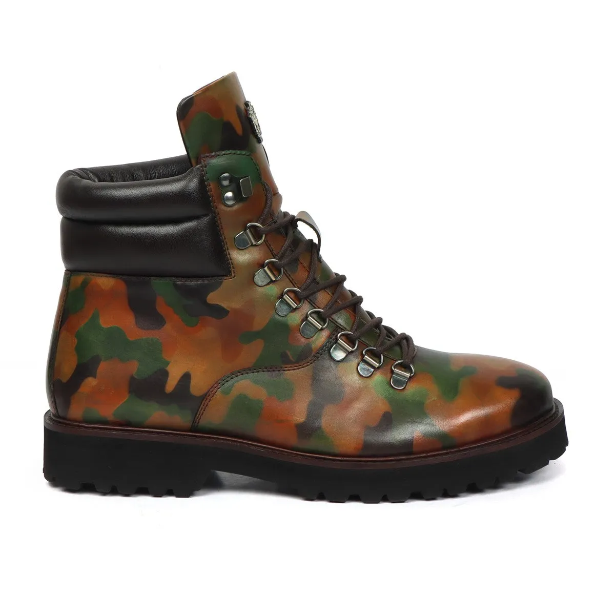 Hand Colored Camo Tan Leather Boot in Light Weight by BRUNE & BARESKIN (512 gm)