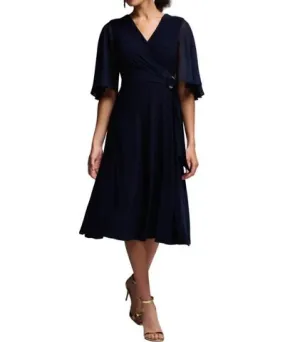 Joseph Ribkoff V-Neck Flutter Sleeve Dress In Midnight