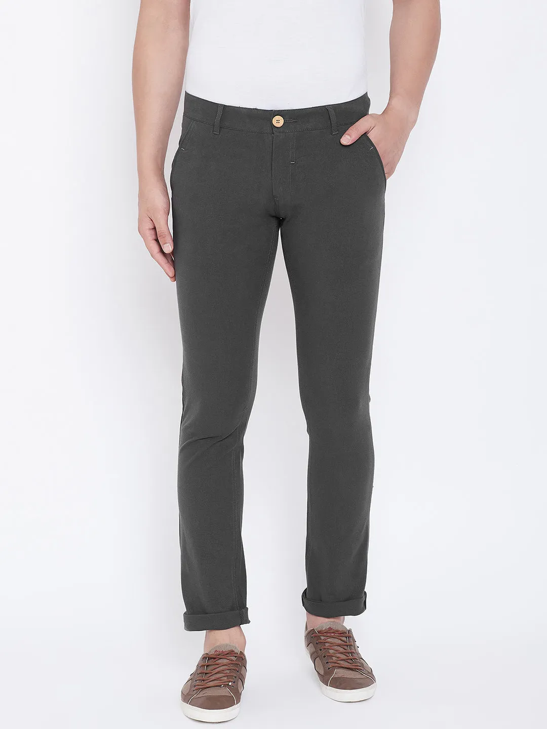 JUMP USA Men Charcoal Casual Slim Fit Solid Chinos