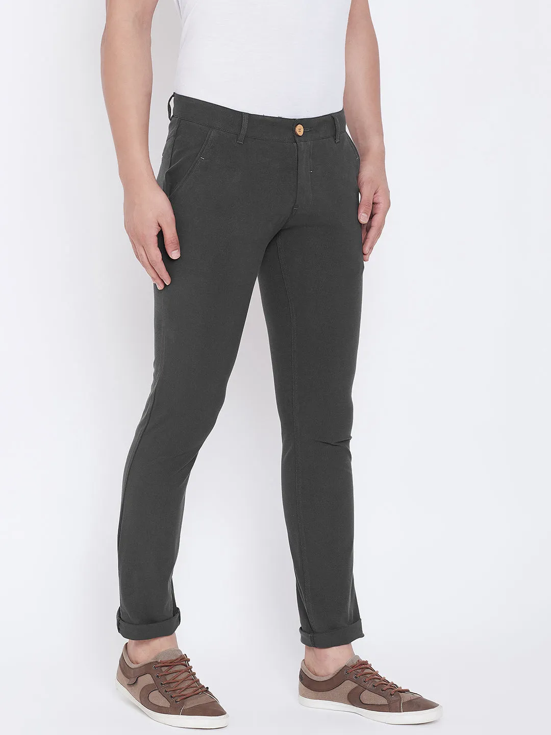 JUMP USA Men Charcoal Casual Slim Fit Solid Chinos